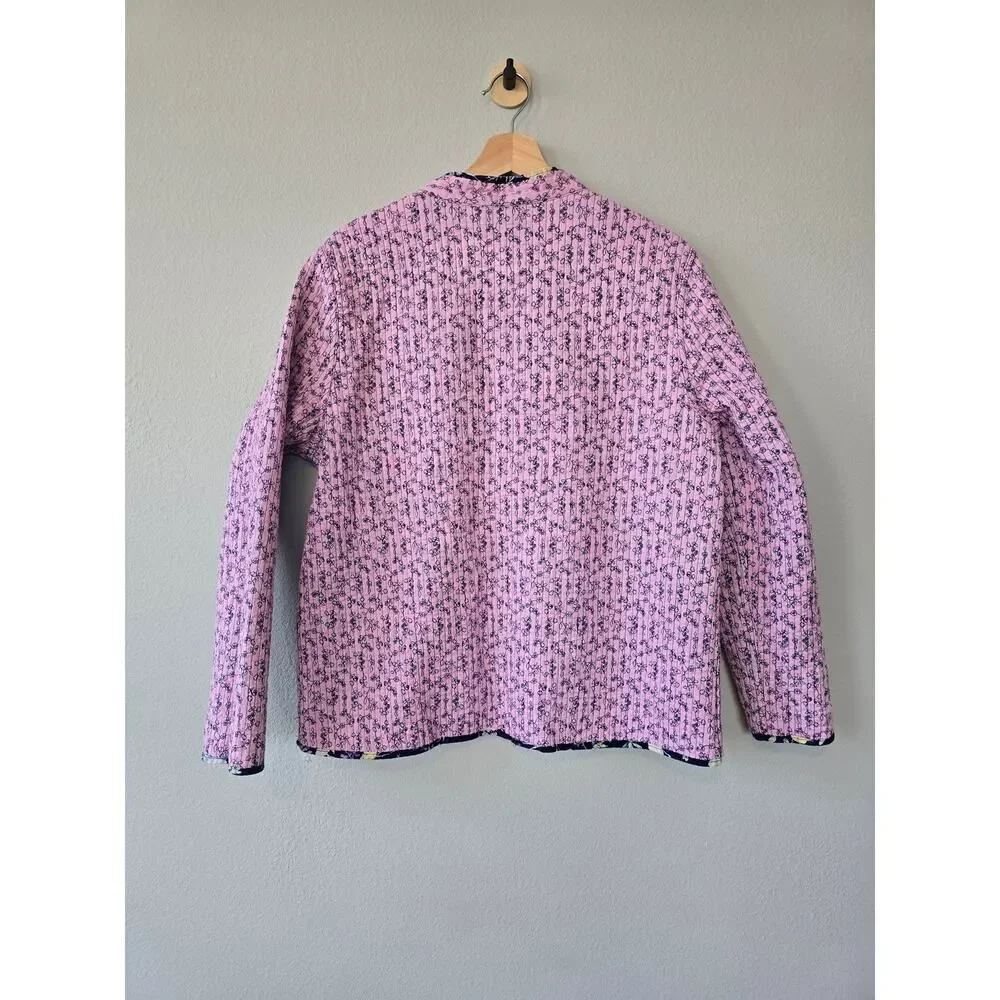 Reversible Quilted Floral Jacket Cottagecore Cotton Women Size L Vintage Boho